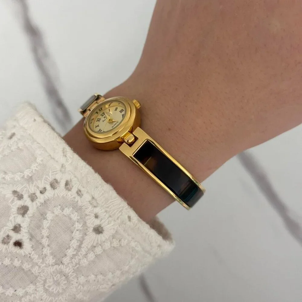 Sku:0188 cute gold mini watch bracelet with brown‎ Inserts with marble pattern